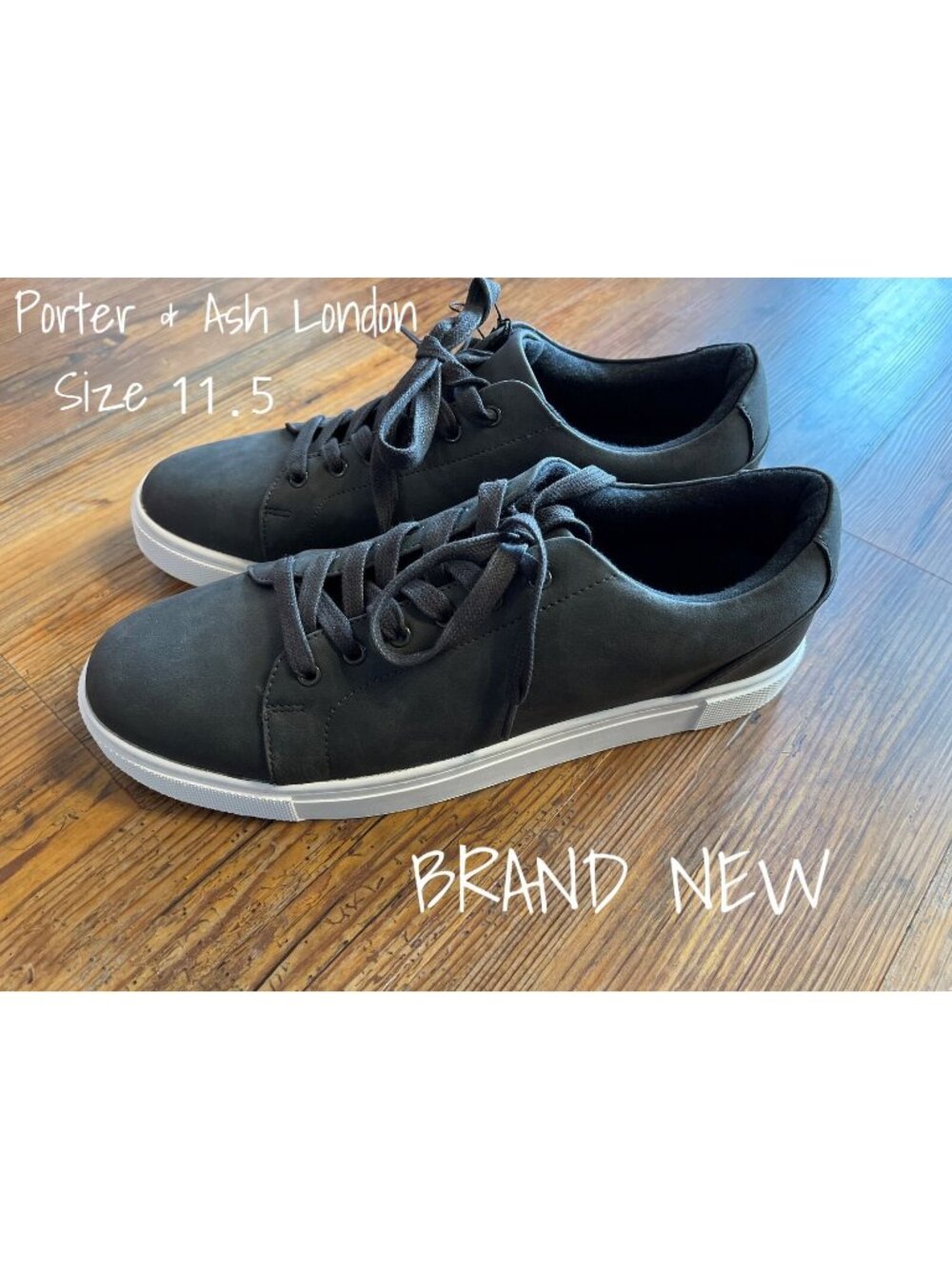 Porter & Ash London Charcoal Sneakers - Lace-Up Size 11.5 US - New with Tags